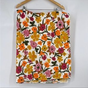 Retro 70s Mid Mod Floral Rectangle Terry Cloth Tablecloth Towel Orange Pink